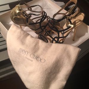 Jimmy Choo black/gold sandals size 7.5